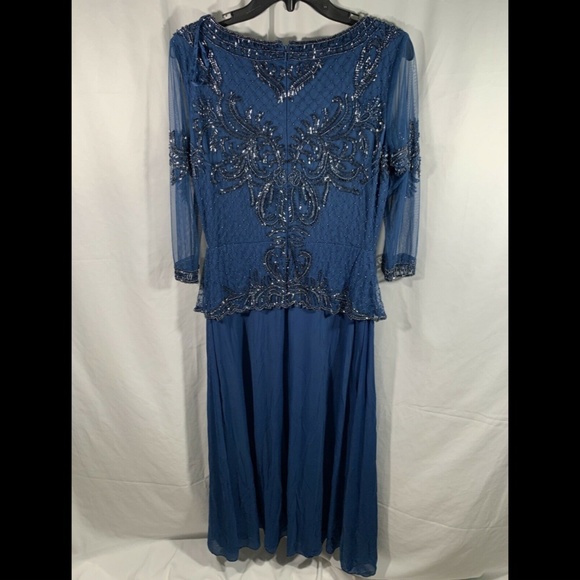 NEW Pisarro Nights Beaded Mock Peplum Gown Blue 8 - Picture 8 of 11